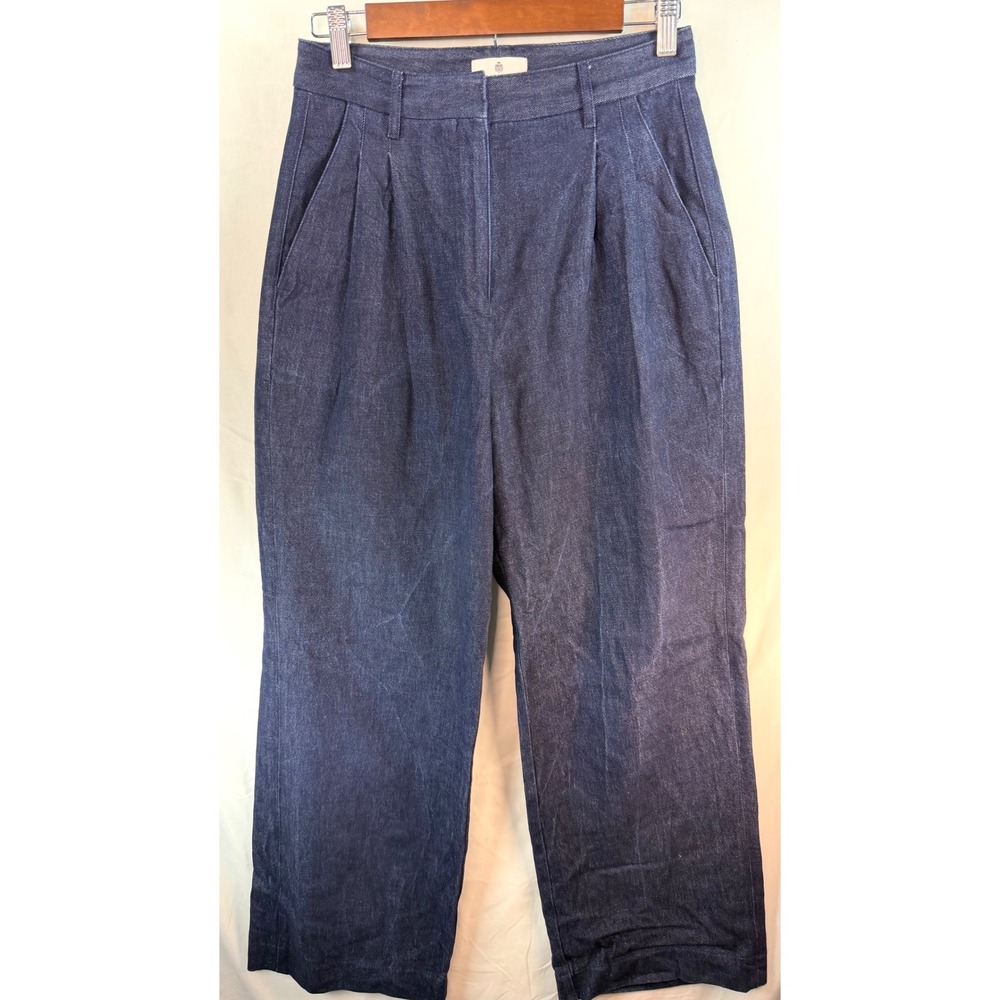 Babaton Pleated Denim Trousers Dark Wash High Rise Indigo Pants Size 4
